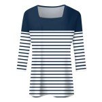 Womens 3/4 Sleeve Tops Casual Cotton Three Quarter Sleeve Tops Women Striped Shirt Basic Tees for Women Cute White Tops Womens Elbow Sleeve Tops Work Blouses Workout Top Women