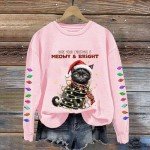 Christmas Sweatshirt for Womens Casual Cat Meowy Catmas Graphic Crewneck Pullover Sweater Long Sleeve Trendy Shirts