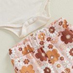 Aunties Bestie Baby Clothes Girl Baby Girl Aunt Saying Letter Romper Shirt Floral Flare Pants Headband 3Pcs Outfit (Z Beige, 12-18 Months)