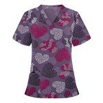 Print Scrubs for Women Nurse Vet Pediatric with Design Stretchy Comfy Cozy Fit Plus Size Scrub Tops Shirts