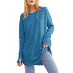 ZWSPTO Women's 2025 Spring Fashion Long Sleeve Tops O-Neck Basic Solid Color T-Shirts Blouse Tunic Tops with Thumb Holes