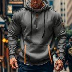 Essential Hoodies for Men Zip Up,Mens Big and Tall Hoodie Cold Weather Hoodie Lightweight Quarter Zip Pullover Tactical Cargo Long Sleeve Workout Hoodie Vintage Winter Sweatshirt（X-Large,Greys）