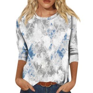 Women's Elbow Length Sleeve Tops Shirts for Women Workout Tops for Women Petite Tops Ladies Tops and Blouses 3/4 Sleeve Womens Blouses and Tops Dressy Womens Blouses Casual Blue 3XL