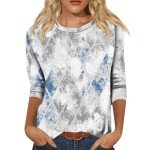 Women's Elbow Length Sleeve Tops Shirts for Women Workout Tops for Women Petite Tops Ladies Tops and Blouses 3/4 Sleeve Womens Blouses and Tops Dressy Womens Blouses Casual Blue 3XL