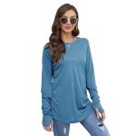 ZWSPTO Women's 2025 Spring Fashion Long Sleeve Tops O-Neck Basic Solid Color T-Shirts Blouse Tunic Tops with Thumb Holes