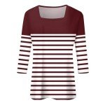 3/4 Sleeve White Blouses Ladies Tunic Tops 3/4 Sleeve Workout Tshirts Shirts Elbow Length Tops Basic T Shirts 1/2 Sleeve Tops for Women Square Neck Blouse Red Striped Shirt Sleeveless Tunic