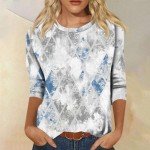 Women's Elbow Length Sleeve Tops Shirts for Women Workout Tops for Women Petite Tops Ladies Tops and Blouses 3/4 Sleeve Womens Blouses and Tops Dressy Womens Blouses Casual Blue 3XL