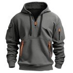 Essential Hoodies for Men Zip Up,Mens Big and Tall Hoodie Cold Weather Hoodie Lightweight Quarter Zip Pullover Tactical Cargo Long Sleeve Workout Hoodie Vintage Winter Sweatshirt（X-Large,Greys）