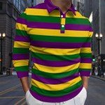 Mens Mardi Gras Shirts Button Down Funny Hawaiian Tops Mens Bowling Shirts 1950s Hawaiian Vintage (1204A-Yellow, L)