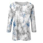 Women's Elbow Length Sleeve Tops Shirts for Women Workout Tops for Women Petite Tops Ladies Tops and Blouses 3/4 Sleeve Womens Blouses and Tops Dressy Womens Blouses Casual Blue 3XL