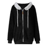 Fur Coats for Women Denim Shacket Full Zip Up Fuzzy Fleece Jacket Hooded Color Block Patchwork Cardigan Coats with Pockets(Small,Black)