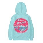 Ping Pong Puff Hoodies for Teen Girls Meet Me at the Ocean Sweatshirt Oversized Long Sleeve Pullover Tops with Pockets Pink Graphic Hoodie Women Cute Preppy Clothes
