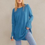 ZWSPTO Women's 2025 Spring Fashion Long Sleeve Tops O-Neck Basic Solid Color T-Shirts Blouse Tunic Tops with Thumb Holes