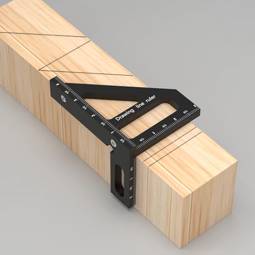 HFM 3D Multi-Angle Woodworking Square Measuring Ruler,45/90 Degree Aluminum Alloy Measuring Protractor High Precision Layout Measuring Tool for Engineer Carpenter-Black