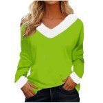 Christmas Shirts for Women Casual Xmas Printed Sweatshirts Cute V Neck Tees Faux Fur Trim Holiday Blouse 2024