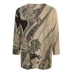 LPIGOH Womens 3/4 Sleeve Tops Dressy Casual Crew Neck Tops 2025 Spring Fashion Fitted Boho Printed Plus Size Basic Tee Tunic Tops Blouse (Coffee,L)