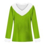 Christmas Shirts for Women Casual Xmas Printed Sweatshirts Cute V Neck Tees Faux Fur Trim Holiday Blouse 2024