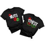 AMWIPE Chest and Nuts Christmas Shirts Couples Xmas Graphic Tshirt Funny Christmas Holiday Couples Matching Outfit Sets