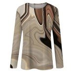 LPIGOH Womens Long Sleeve Tops Dressy Casual Crew Neck Tops 2025 Spring Fashion Fitted Boho Printed Plus Size Basic Tee Tunic Tops Blouse (Light Brown,XL)