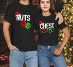 AMWIPE Chest and Nuts Christmas Shirts Couples Xmas Graphic Tshirt Funny Christmas Holiday Couples Matching Outfit Sets