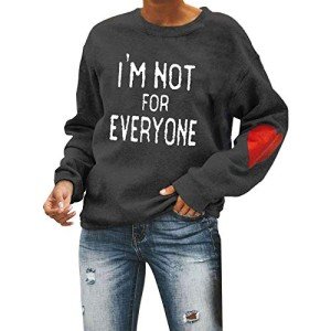 I'm Not for Everyone Pullover Shirts for Women Oversized Casual Drop Shlouder Sweatshirts Heart Print Sleeve Tops Black
