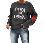 I'm Not for Everyone Pullover Shirts for Women Oversized Casual Drop Shlouder Sweatshirts Heart Print Sleeve Tops Black
