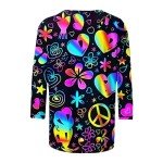 Love and Peace T-Shirt for Women Fashion Tie Dye Floral Print 3/4 Length Sleeve Tops Casual Loose Fit Crew Neck Blouse Tee