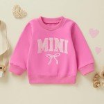 Covvoliy Mommy and Me Letter Print Matching Family Outfits Long Sleeve Crewneck Casual Sweatshirt T-Shirt (Baby, 0-6 Months, Bow Rosy Red)