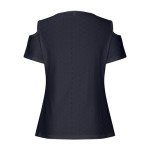 Sexy Clod Sholuder Tops for Women 2025 Summer Hollow Out Eyelet Short Sleeve T Shirts Going Out Blouses Ladies Tunic Navy