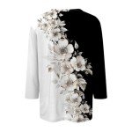 Lightwight Top, Winter Birthday Three Quarter Sleeve T Shirts for Women Oversized Round Neck Lightweight Blouse Print Frilly Fit Plus Size T Shirt for Women Brown