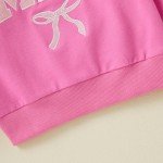 Covvoliy Mommy and Me Letter Print Matching Family Outfits Long Sleeve Crewneck Casual Sweatshirt T-Shirt (Baby, 0-6 Months, Bow Rosy Red)