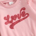 Adobabirl Toddler Baby Girl Clothes Embroidery Letter Print Crewneck Sweatshirt and Pants Set Fall Winter Spring Outfits (Pink Sequin Love, 18-24 Months)
