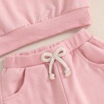 Adobabirl Toddler Baby Girl Clothes Embroidery Letter Print Crewneck Sweatshirt and Pants Set Fall Winter Spring Outfits (Pink Sequin Love, 18-24 Months)
