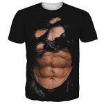 uideazone Short Sleeve T-Shirt for Men Fake Abs Shirt Novelty Muscle Crew Neck Graphic Tees Black