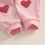 Adobabirl Toddler Baby Girl Clothes Embroidery Letter Print Crewneck Sweatshirt and Pants Set Fall Winter Spring Outfits (Pink Sequin Love, 18-24 Months)