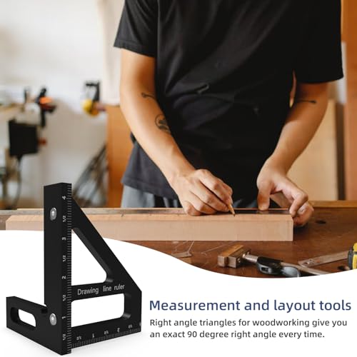 HFM 3D Multi-Angle Woodworking Square Measuring Ruler,45/90 Degree Aluminum Alloy Measuring Protractor High Precision Layout Measuring Tool for Engineer Carpenter-Black