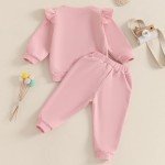Adobabirl Toddler Baby Girl Clothes Embroidery Letter Print Crewneck Sweatshirt and Pants Set Fall Winter Spring Outfits (Pink Sequin Love, 18-24 Months)