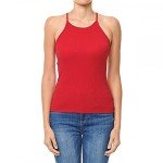 Khanomak High Neck Racer Back Ribbed Cami Tank Top (S, Deep Red)