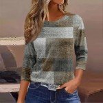 3/4 Length Sleeve Womens Tops Dressy Casual Crew Neck Basic T Shirt Blouses Spring Fashion Outfits 2025 Brown Xx-Large
