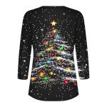 Christmas Tops for Women Dressy Casual V Neck Button Down Shirts Sparkly Glitter Xmas Tree Graphic Tee Tshirt 3/4 Length Sleeve Blouse Tunic Cotton Tee 2024 Fashion Par
