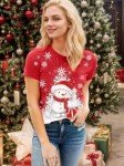 AMWIPE Merry Christmas Shirts for Women Santa Holiday Graphic Tshirt Xmas Tree Vintage Family Outfits Red