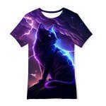 Boys Lightning Cat Tshirt Big Kids Shirts Size 10-12 Purple Tees Tops Funny Graphis Short Sleeve Sport Clothes 9-12Y