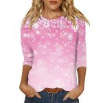 Christmas Shirts for Women Womens Christmas Shirts Womens Christmas Tops Christmas Shirts Womens 3/4 Sleeve Christmas Tops Christmas T Shirts for Women Christmas Tshirts Shirts for Women Pink Large