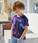 Boys Lightning Cat Tshirt Big Kids Shirts Size 10-12 Purple Tees Tops Funny Graphis Short Sleeve Sport Clothes 9-12Y