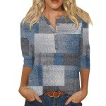 Summer Tops for Women,Womens 3/4 Sleeve Tops and Blouses Casual Spring Button Down Shirts Loose Fit Three Quarter Length Sleeve Blouse Womens Dressy Summer Tops 2025 Large