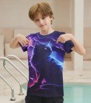 Boys Lightning Cat Tshirt Big Kids Shirts Size 10-12 Purple Tees Tops Funny Graphis Short Sleeve Sport Clothes 9-12Y