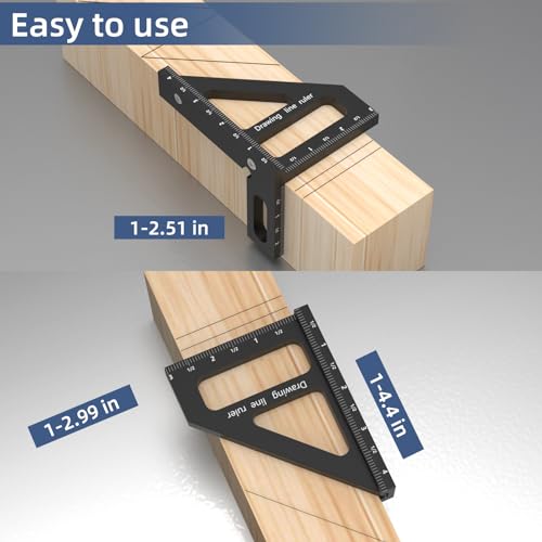 HFM 3D Multi-Angle Woodworking Square Measuring Ruler,45/90 Degree Aluminum Alloy Measuring Protractor High Precision Layout Measuring Tool for Engineer Carpenter-Black