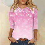 Christmas Shirts for Women Womens Christmas Shirts Womens Christmas Tops Christmas Shirts Womens 3/4 Sleeve Christmas Tops Christmas T Shirts for Women Christmas Tshirts Shirts for Women Pink Large