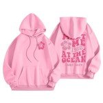 WJDNHKYD Preppy T Shirts, Pink Graphic Hoodie For Women 2024 Cute Preppy Sweatshirt Long Sleeve Drawstring Pullover Tops With Pockets