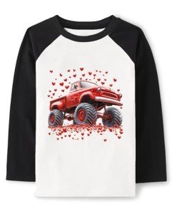Baby Boys Girls Valentine Shirts Raglan Long Sleeve Tees Toddler Love Heart Truck Black Tops Size 2T